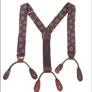 Men's CAS German Suspenders Navy Blue Leather Tabs